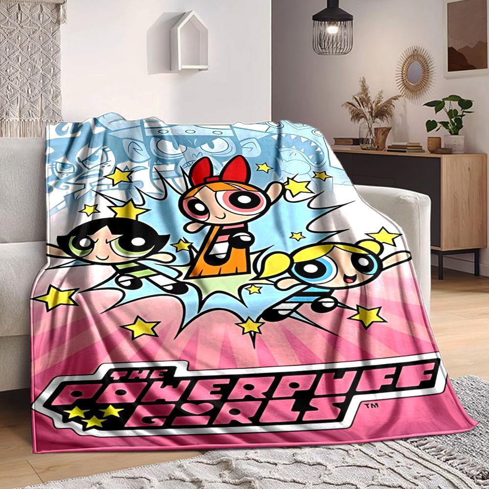 1pc Powerpuff Girls Blanket Lightweight Flannel Throw For Sofa, Bed, Travel, Livingroom, Office, Couch, Chair, And Bed