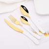 4PCS White Gold Dinnerware Set Steak Knife Fork Spoon Teaspoon Dinner Set Tableware Cutlery Set Stainless Steel Flatware with Hammered Handle