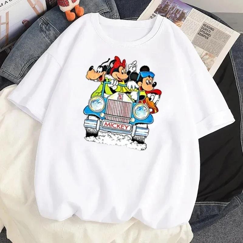 Летняя футболка с принтом Микки и Минни от Disney, смешная женская футболка с круглым вырезом, модная футболка с короткими рукавами, женская повседневная уличная одежда, футболки