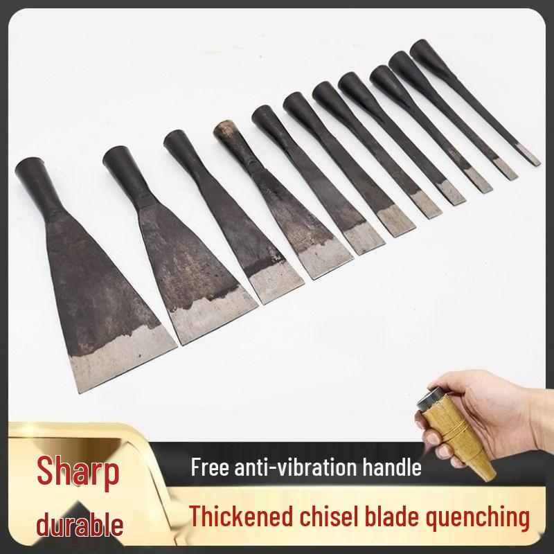 Hand-Forged Old Style Woodworking Chisel Set: Flat, 4-Point, 3-Point Clad Steel Chisels