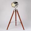 Silver Nickel Plated Aluminum Tripod Floor Lamp with Brown Wooden Tripod, Wooden Tripod Floor Lamp for Home and Office Spotlight Floor Lamp