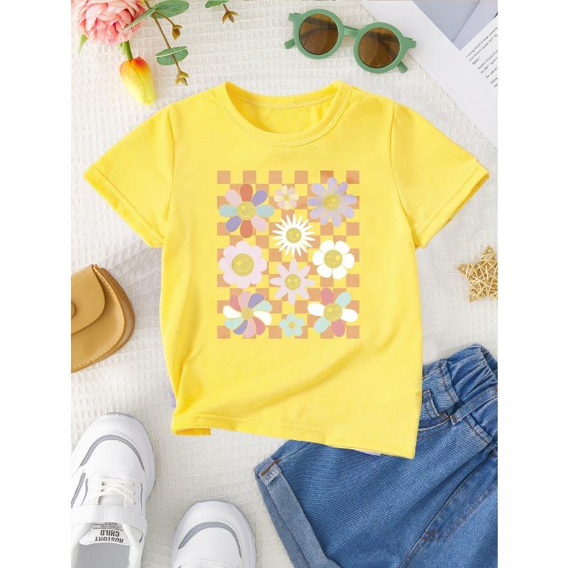 Sweet Floral Print Short-Sleeve T-Shirt for Spring And Summer, Stylish And Versatile for Casual Wear
