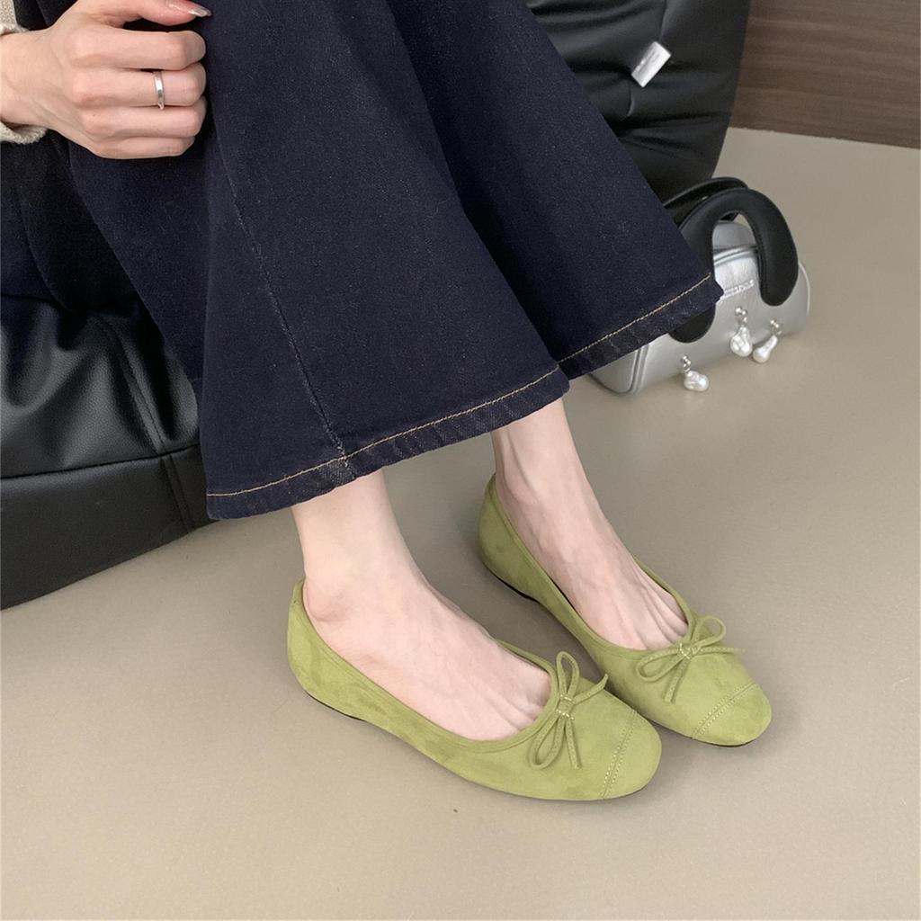 Fashion 6 Colors Women Faux Suede Bowtie Ballets Shoes Ladies Dress Slip On Flats Loafers Female Soft Soled Moccasines Pig Toe Ballerina