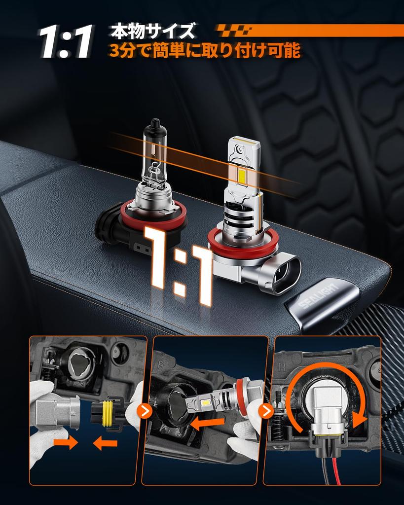 SEALIGHT Fog Lamp H11H8LED Fog LED Fog Light Bulb IP68 Waterproof 6500K Built-in Canceller High Brightness White CSP7035 Chip 12V Vehicle Inspect