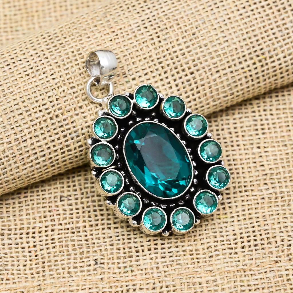 Indicolite Tourmaline Gemstone Jewelry Handmade 925 Sterling Silver Pendant For Wedding Gift