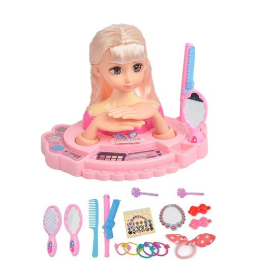 Girls Hair Styling Doll Head Model Pretend Play Makeup Toy with Comb & Accessories Creative Hairdresser Training Tool for Makeup Hairstyle Practice