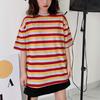 Новая летняя повседневная свободная футболка с круглым вырезом, простая и универсальная, в полоску, корейская, с короткими рукавами, женская, студенческая, базовая рубашка