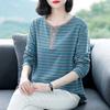 T-Shirt Tops Women Oversized Blouse Stripe Stretch Long Sleeve T-Shirt Round Neck Loose Tops