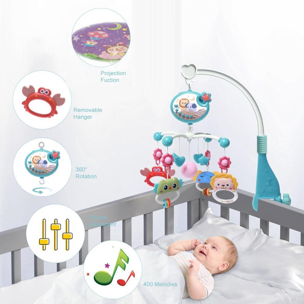 Hanging Baby Crib Projection Rattle Music Baby Bassinet Toys Baby Mobile Bassinet