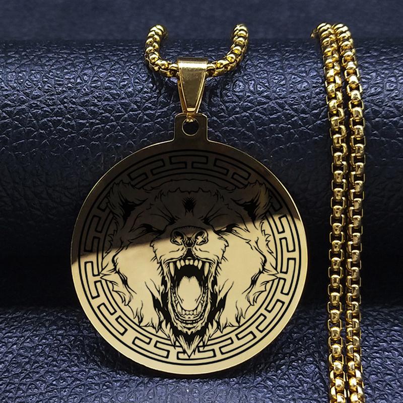 Ожерелья с головой тотема волка, тигра, льва, головы медведя, животное из нержавеющей стали, мужские ожерелья с подвеской для женщин