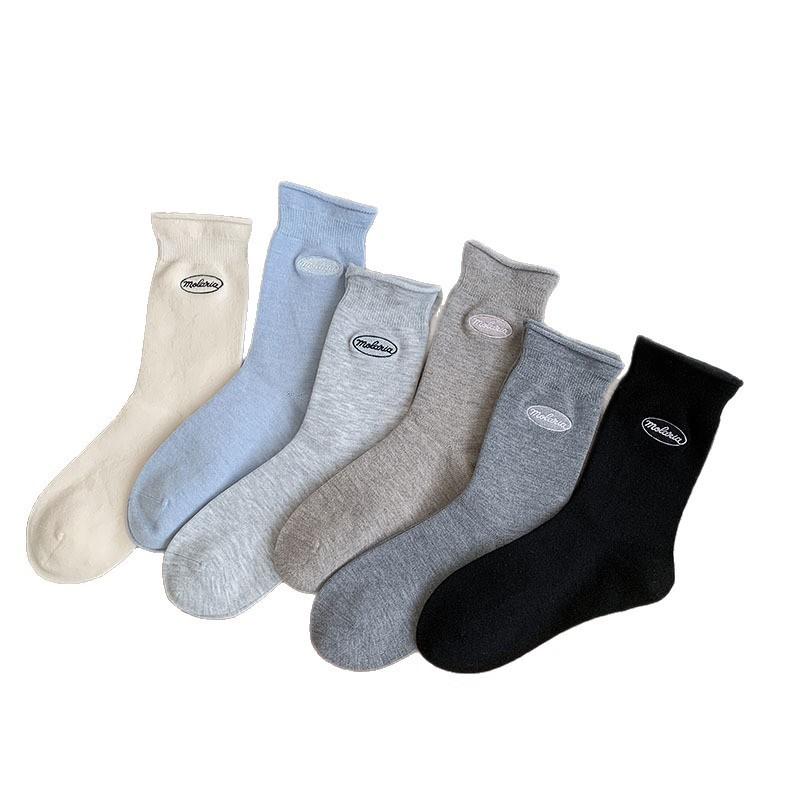 Wool Socks For Women Korean Embroidery Letters Boneless Textured Cotton Socks Casual Socks