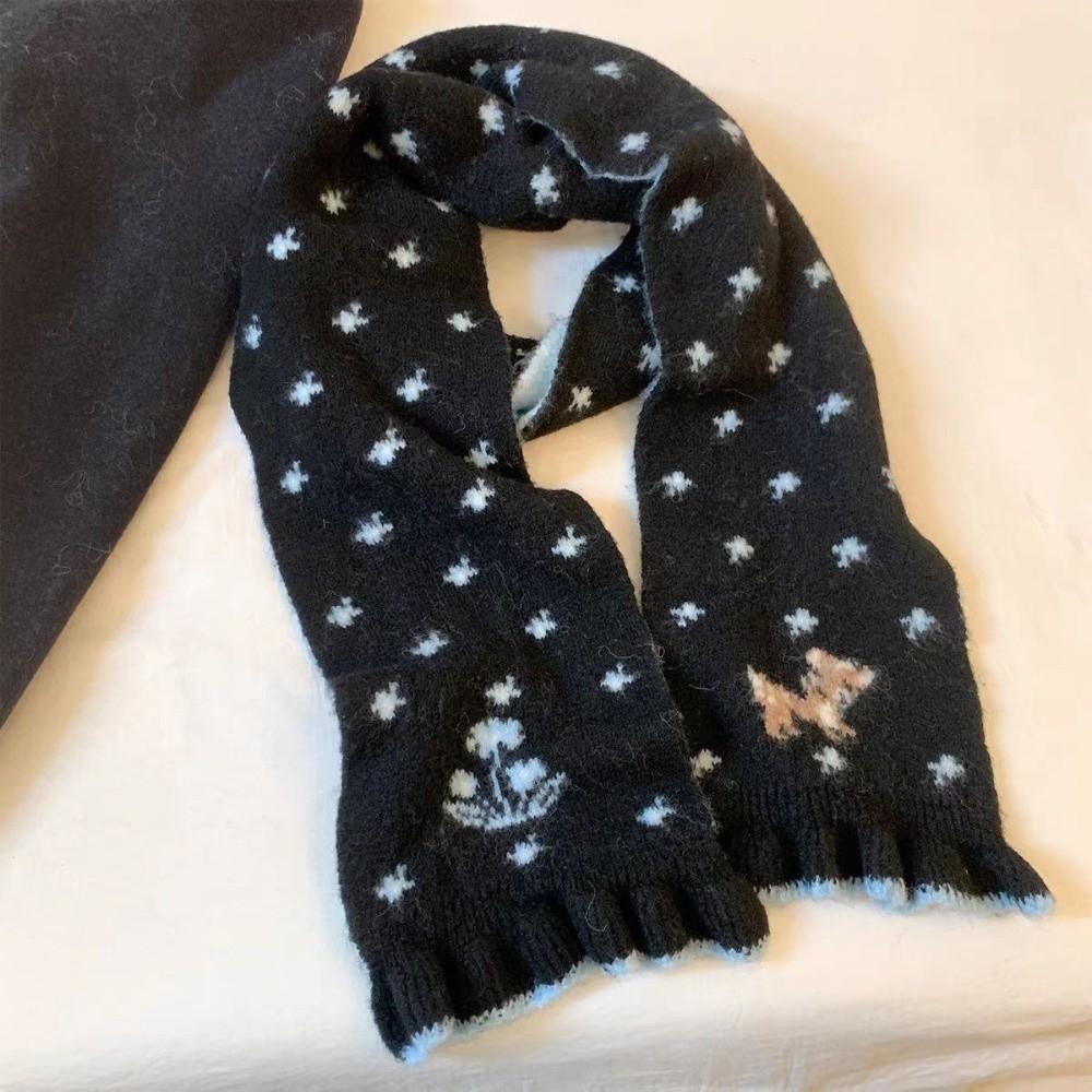 Little Deer Winter Wool Scarf Double-Sided Cashmere Scarves Cute Knitted Scarf Women