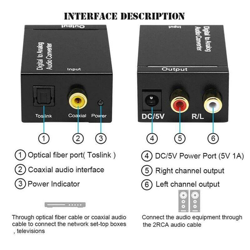 Optical  Toslink Digital To Analog Audio Converter Adapter Rca L/R