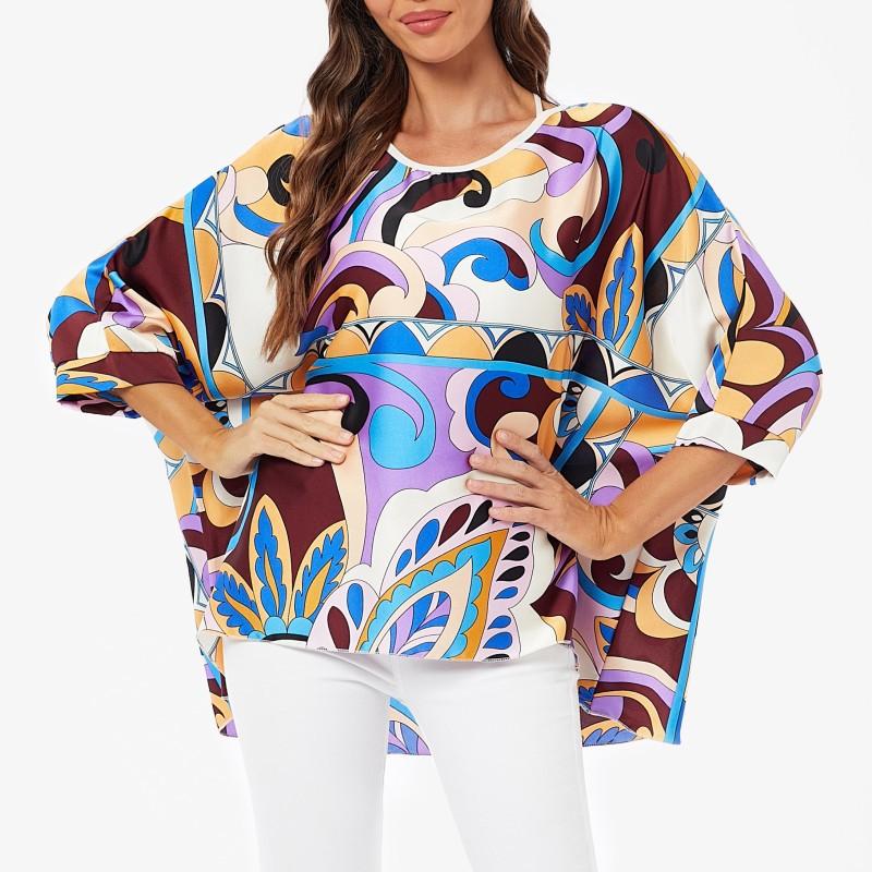 Шифоновые туники больших размеров с цветочным принтом, блузки для женщин, летние рубашки в стиле «летучая мышь» в стиле бохо, пляжные накидки