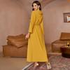 Women's Yellow Hooded Asymmetric Handmade Rhinestone Robe Loose Muslim Dress Abaya