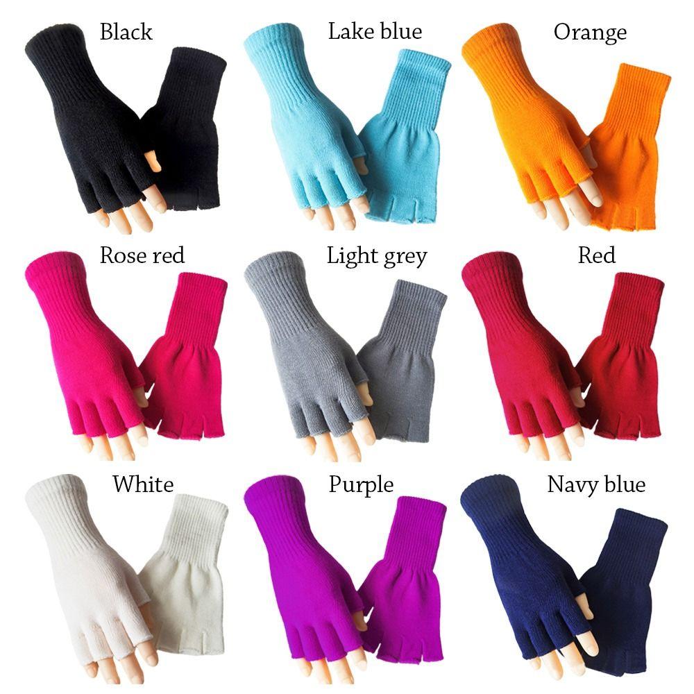 Теплые длинные варежки без пальцев на полпальца, зимние вязаные перчатки для пары