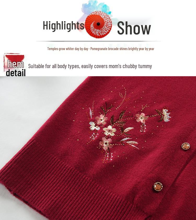 Вышитый легкий кардиган для бабушки на весну и осень - Вязаный свитер-пальто для женщин среднего и пожилого возраста