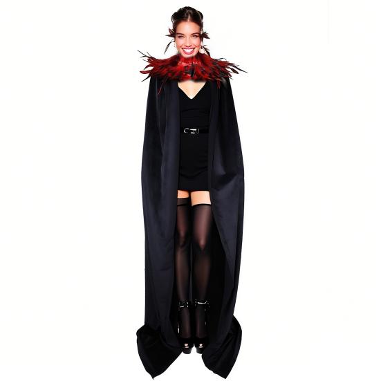 Хэллоуинская шаль из бархатной ткани, плащ костюма демона ангела, легкая застежка, воротник из искусственных перьев, плащ для косплея на Хэллоуин