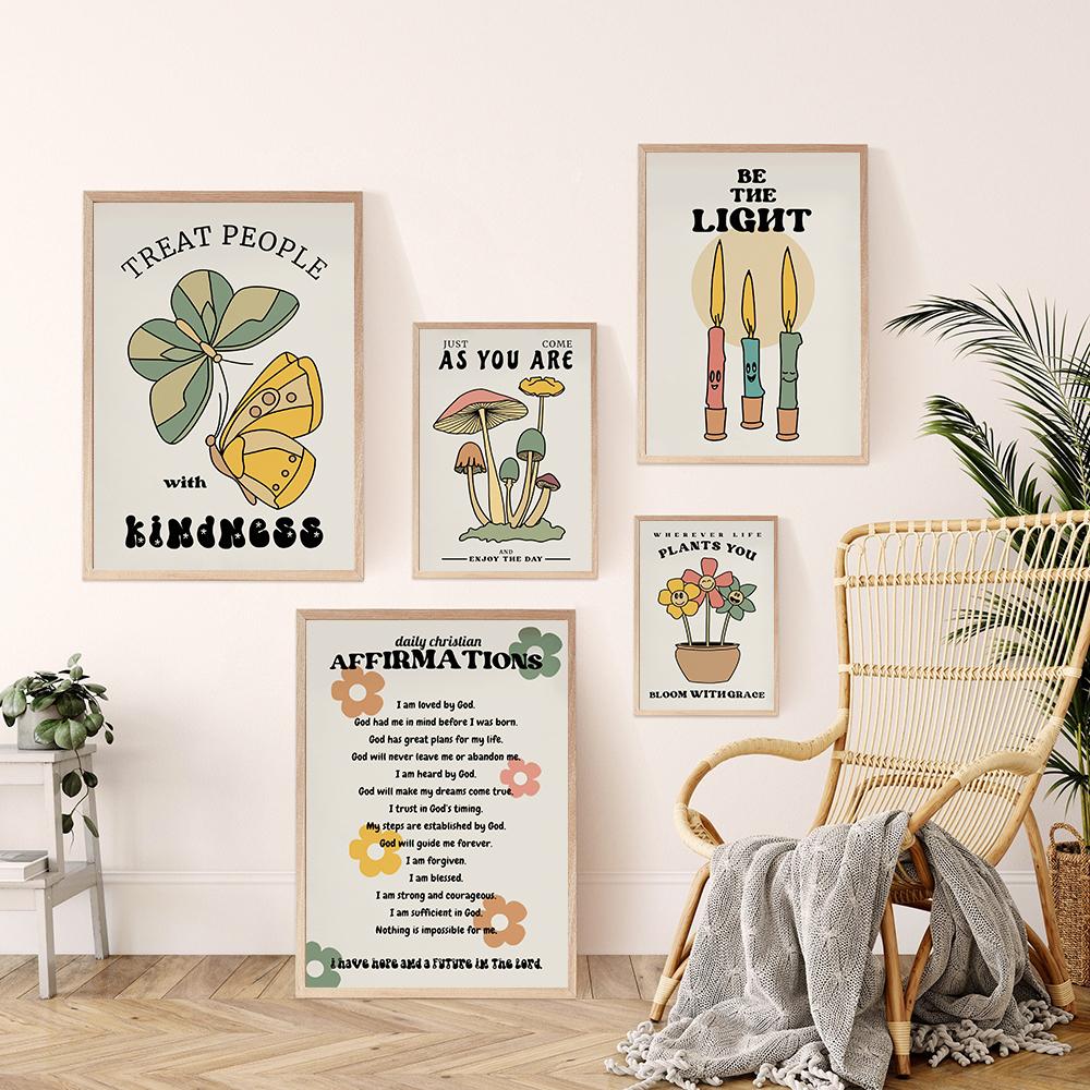 Христианская цитата настенное искусство ретро цветочный принт розовый вдохновляющая эстетическая бабочка холст картина детская комната домашний декор картинки
