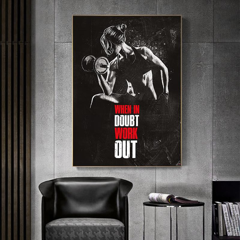 Постеры для фитнеса, мужчины и женщины, черно-белые современные холсты, настенные художественные принты, живопись, мотивирующие цитаты, картина для спортзала, украшение для дома