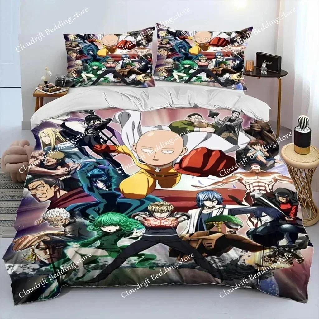 Аниме One-Punch Man Сайтама Комплект постельного белья, Пододеяльник Одеяло Комплект постельного белья Покрывало Наволочка, Размер King Queen Twin Мальчики Девочки026