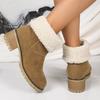 Winter New Thick Heel Velvet Thickened Snow Boots Women's Large Size Warm Towel Short Boots Cotton Shoes Women
