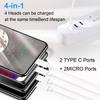50см 4-в-1 Решение для зарядки - USB на двойной Type-C и двойной micro USB Кабель-шнур для Зарядки Мобильных Телефонов Powerbanks
