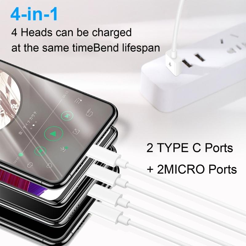 50см 4-в-1 Решение для зарядки - USB на двойной Type-C и двойной micro USB Кабель-шнур для Зарядки Мобильных Телефонов Powerbanks