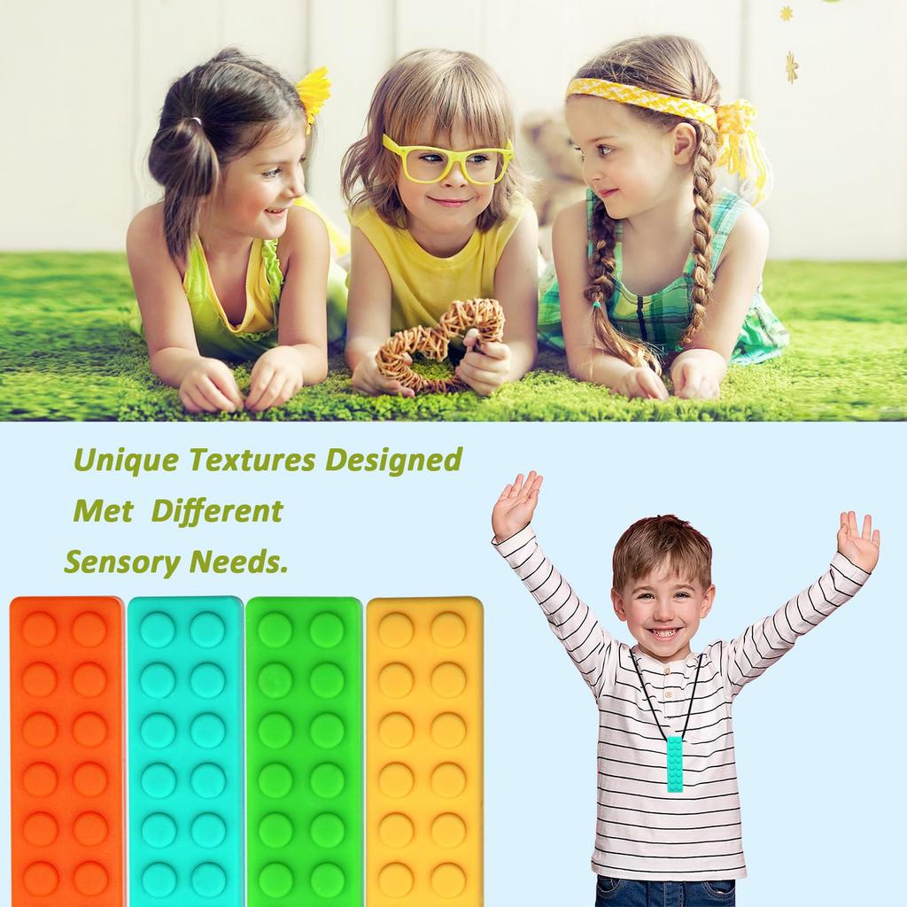 Сенсорные жевательные ожерелья, 2 шт. красочных жевательных ожерелья для сенсорных детей, идеально текстурированные силиконовые жевательные игрушки