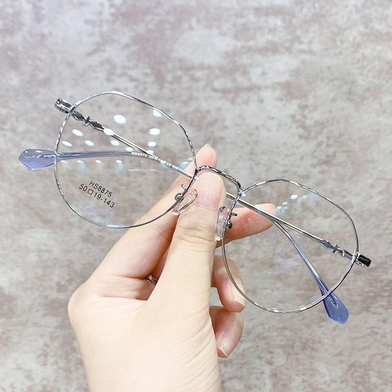 Fashion Korean Style Round Women Glasses Computer Frame Metal Anti Blue Light Spectacles Eyeglasses