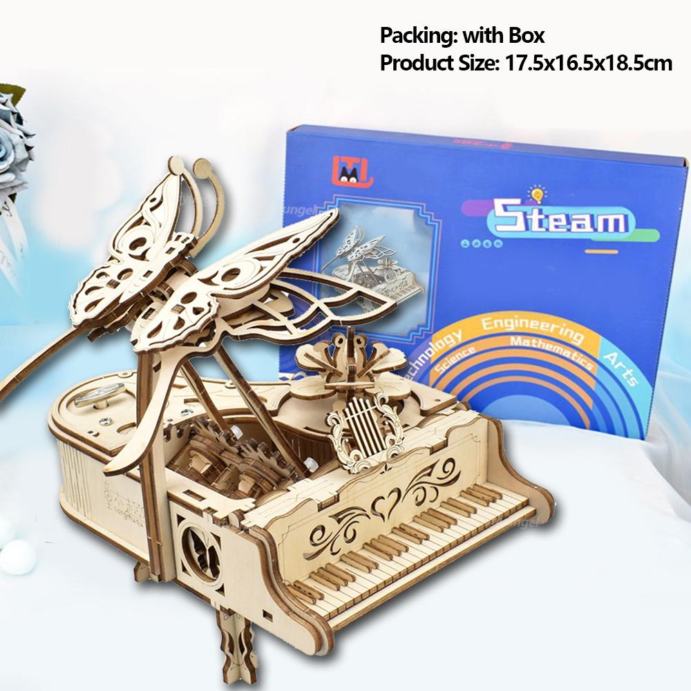 3D Wooden Puzzle Music Box Piano Model Kit DIY Assembly Musical Instrument Building Kits Home Decor Crafts Gift for Adults Kids