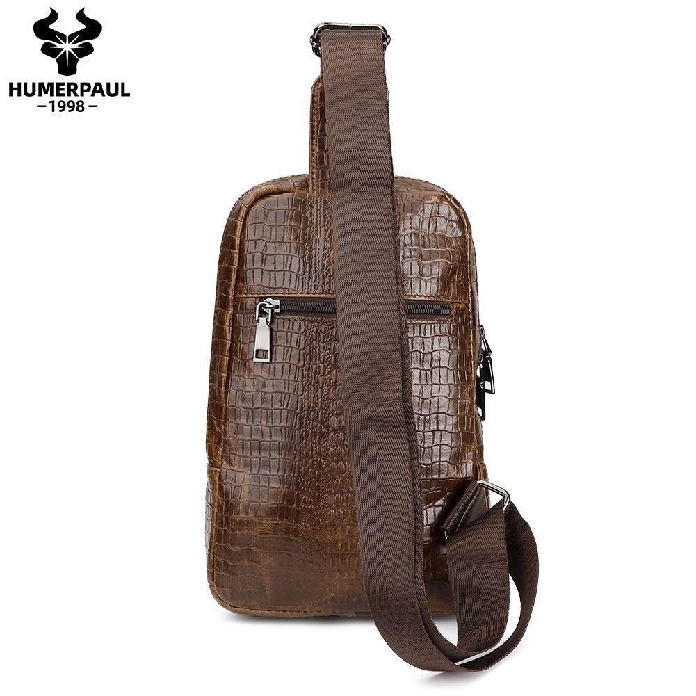 Humerpaul Мужская кожаная нагрудная сумка с крокодиловым принтом, спортивная сумка большой емкости