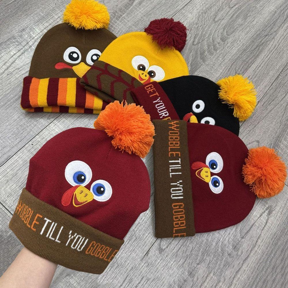 Simple Style Turkey Knitted Hat Acrylic Embroidered Beanies Knitted Beanie Hat For Boys Girls Kids