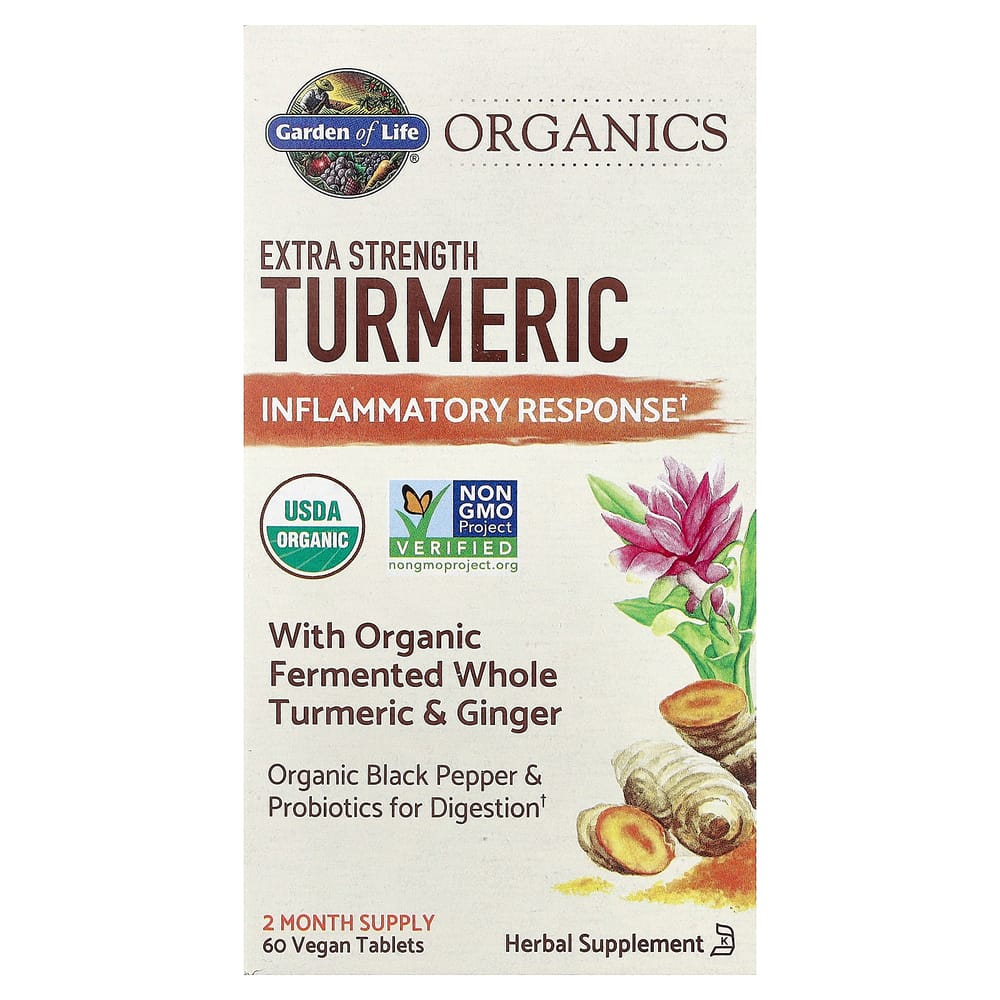 Garden of Life Organics Extra Strength Turmeric Vegan Tablets, 60 Count