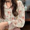 Женская рубашка весна-осень, трехцветная рубашка из шифона с винтажным принтом, свободный лацкан, повседневный топ для женщин, масляная живопись