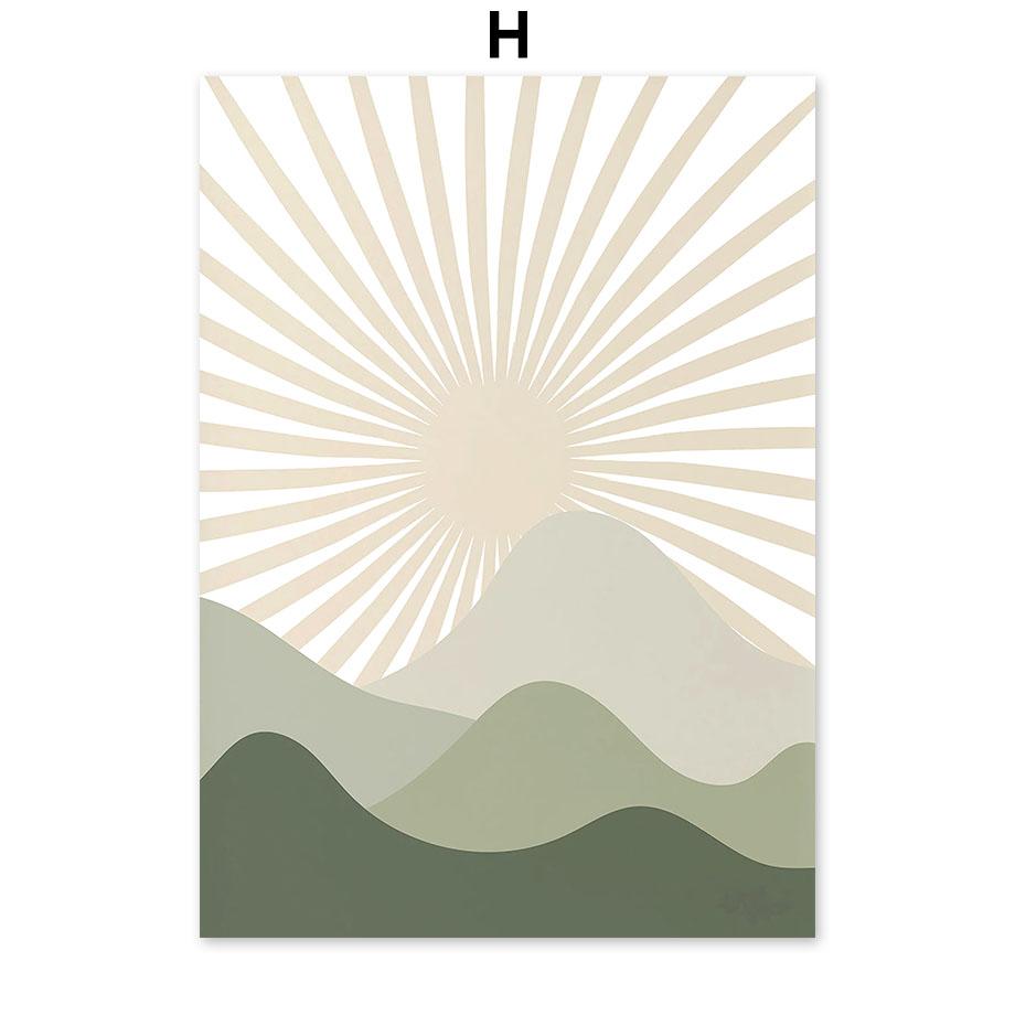 Sage Green Leaf Lotus Flower Sun Rainbow Posters Prints Canvas Painting Nordic Wall Art Pictures For Living Room Home Decor