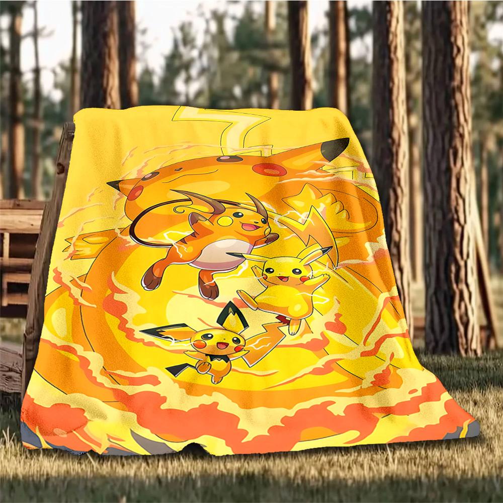 1pc Pikachu, Raichu Outdoor Flannel Blanket, Lightweight Warm Cozy for Travel Camping Office Soft Polyester Fabric