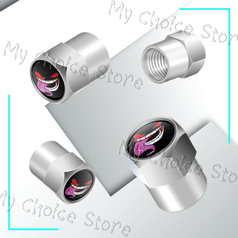 4Pcs/Set Metal Alloy Devil Smiling Face Emblem Car Wheel Tire Valve Air Cap Stem Dustproof Cover Fit For Car Styling Accessories