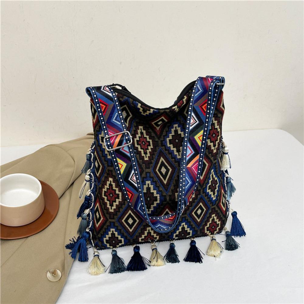 Large Capacity Ethnic Style Crossbody Bags Geometric Bohemian Tote Bag Tassel Shoulder Bag  Travel