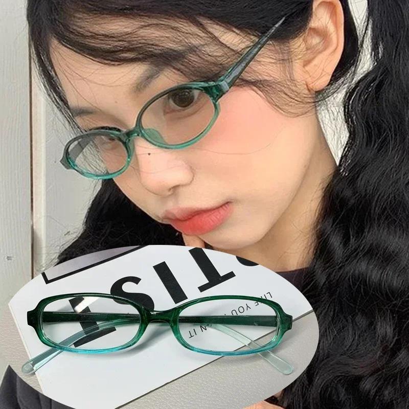 Женские ретро овальные очки Y2K японские и корейские девушки красная зеленая оправа стекло очки декоративные компьютерные очки с защитой от синего света