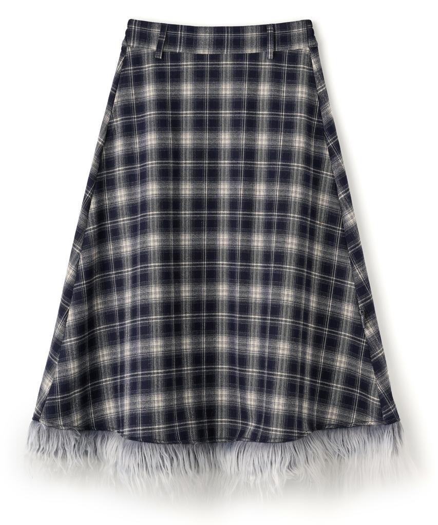 Visual Collector Fur Check Long Skirt [Vintage Blue]