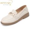 Women's Loafers Spring Casual Shoes Ladies Slip-on Round Head Cowhide British Style Large Size Shoes Women