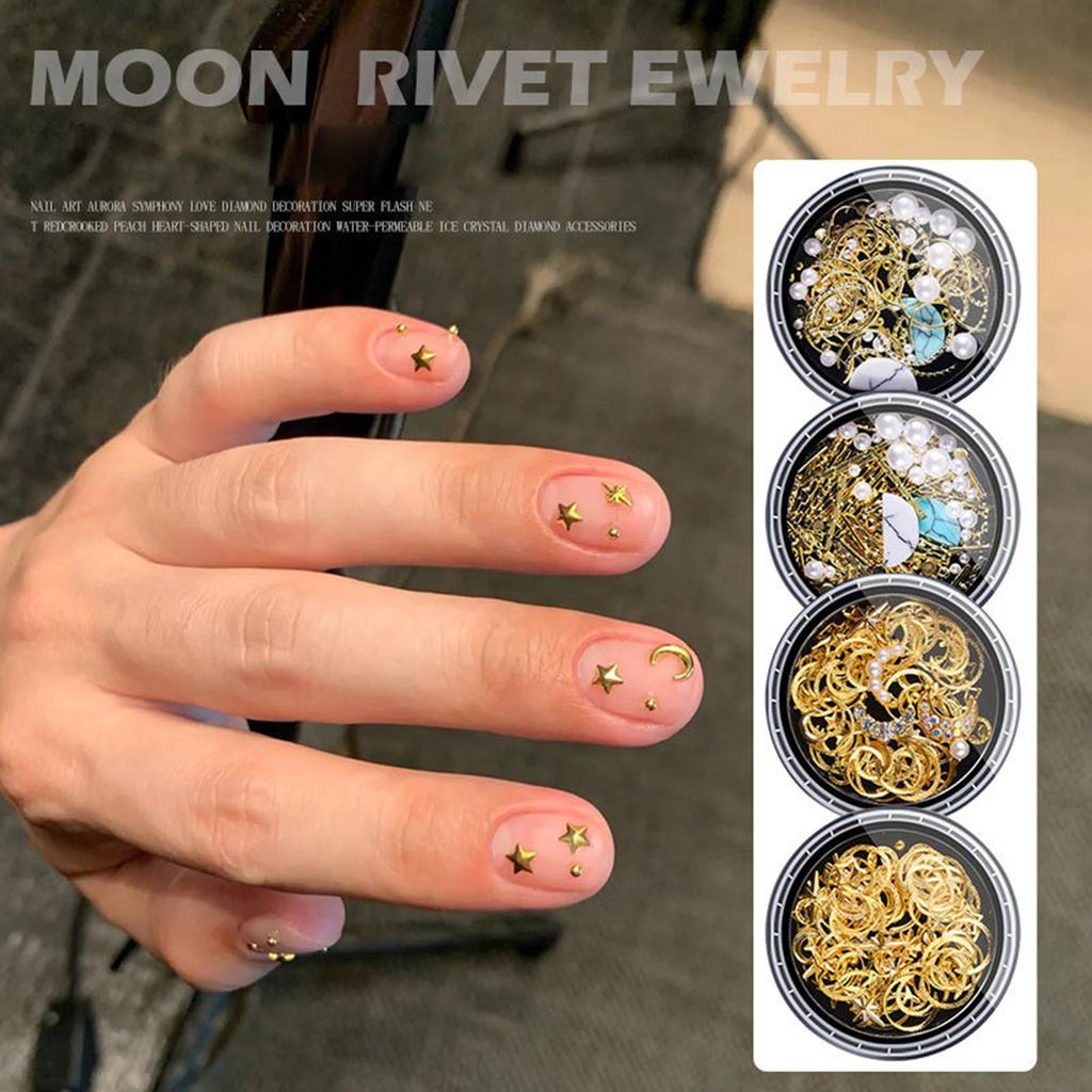 Star Moon Nail Charms Nail Rhinestones Nail Art Charms Punk Rivet Nail Gems Manicure Supplies DIY Nail Art Decorations