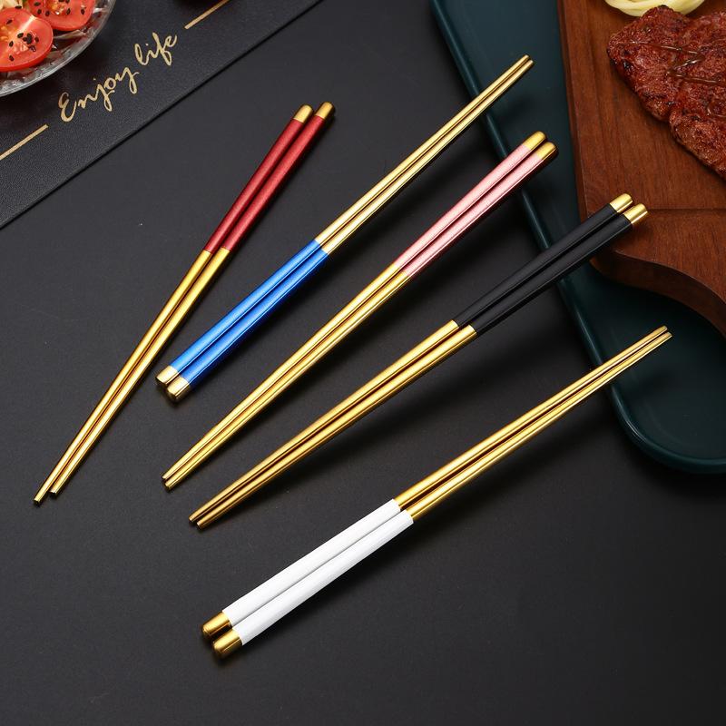 23cm Long Stainless Steel Chinese Chopsticks Reusable Tableware Non-Slip Noodles Sushi Food Chopsticks Sticks Kitchen Tools