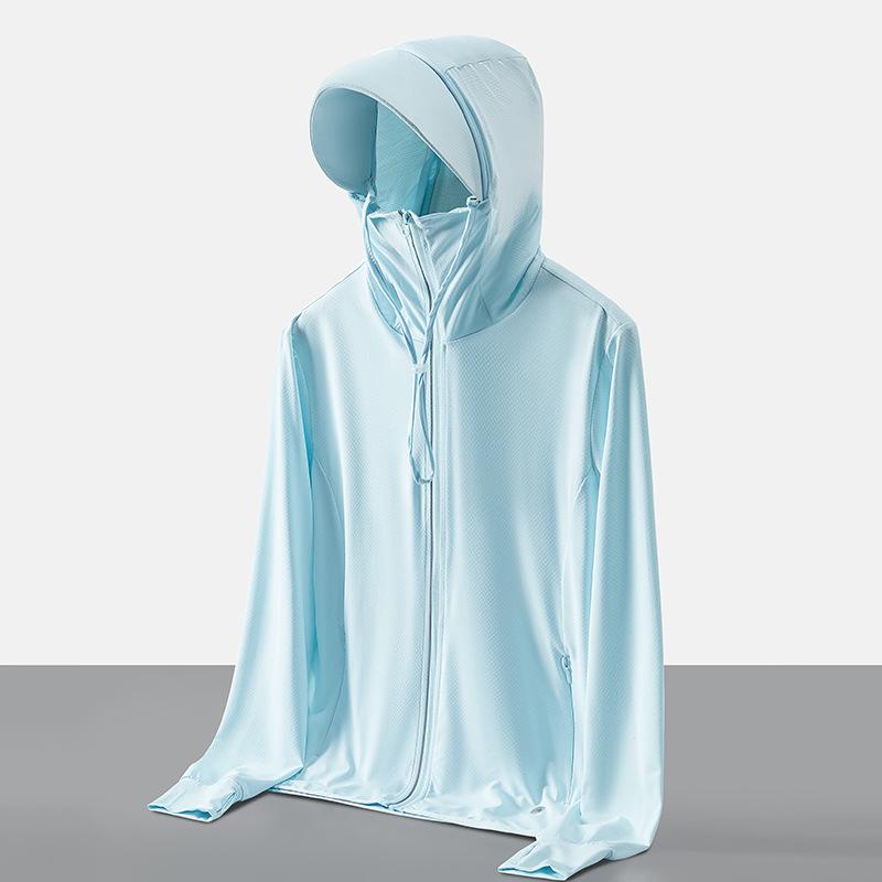 Мужская и женская спортивная ветровка с защитой от ультрафиолета и шапкой - ультратонкий ледяной шелк, эластичный, большой размер