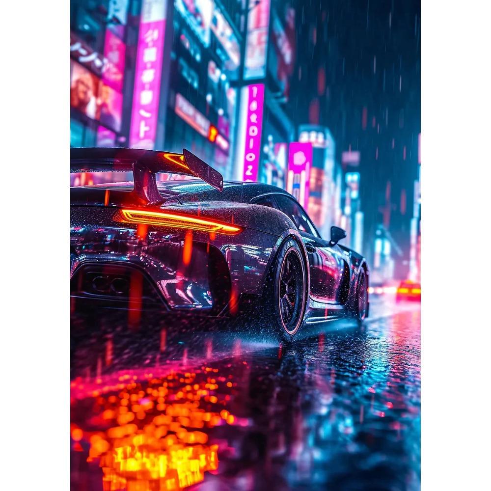 Высокотехнологичный постер суперкара Роскошный автомобиль Светодиодный Спорт Гонки Неоновая подсветка Городские принты Холст Картина Настенная картина Декор для дома Мужская комната