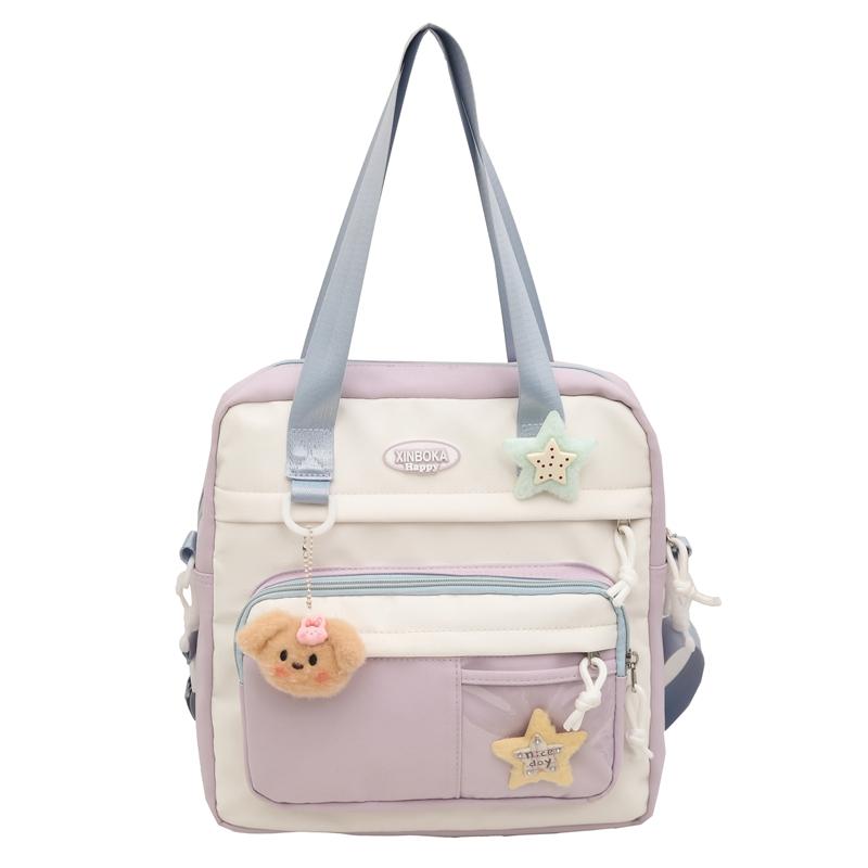 Women's Shoulder Bag Color Block College Style Student Crossbody Bag Class Book Bag