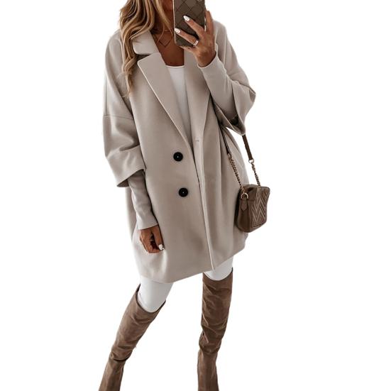 Women Casual Autumn Winter 45720 Sleeve Pockets Buttons Long Coat Loose Jacket