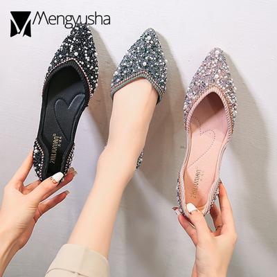Модные дышащие балетки Fairy Pearl с кристаллами, женские мокасины, женские мокасины с блестками и острым носком, неглубокие мокасины