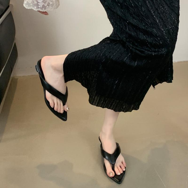 Новая Мода Высота Каблука Лаконичные Шлепанцы с Заостренным Носком Летний Странный Стиль Клиновидный Каблук Женская Обувь Босоножки